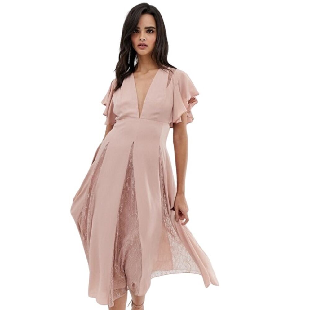 NWT Asos Design Flutter Sleeve Midi Dress, 14